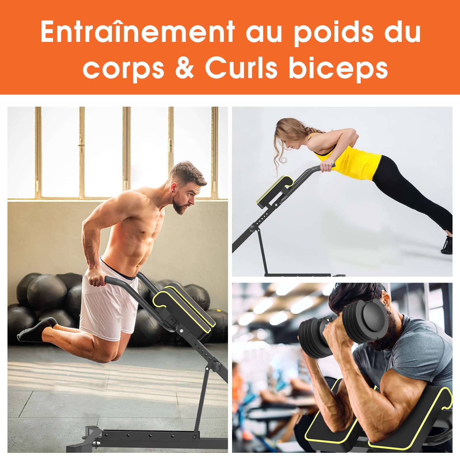 DH FitLife Chaise Romaine 5-en-1 Pliable, Banc d’Hyperextension Réglable jusqu’à 150 kg, Banc Lombaire et Abdominaux, Banc de Curl Multifonction
