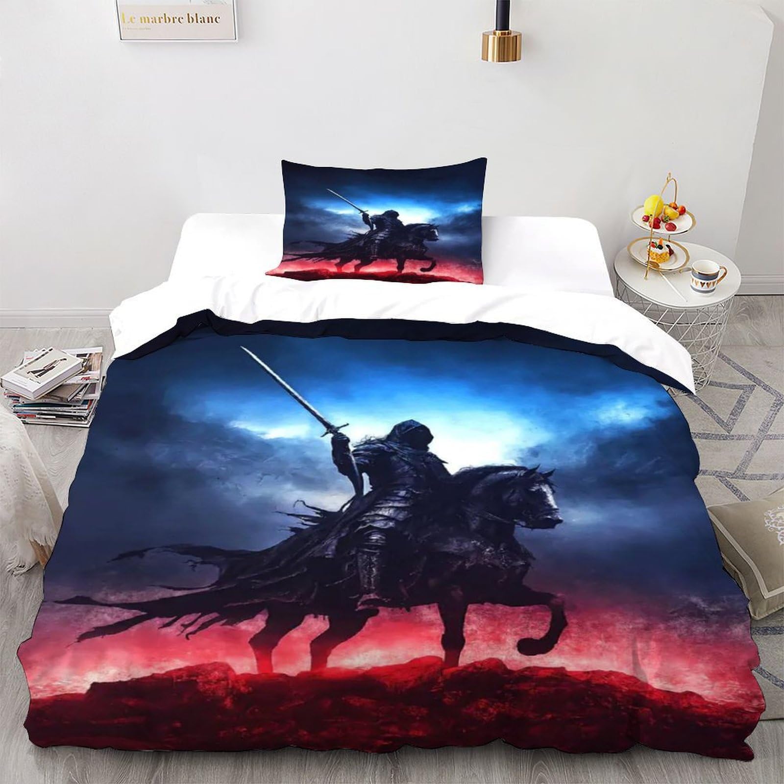 Knight Sword Bedding Set 3D Digital Printing Gothic Themes Duvet Cover Set for Boys & Girls Chic Breathable Quilt Cover with Pillowcase Single（135x200cm）