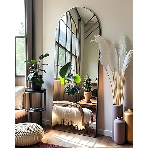 Arched Full Length Floor Mirror Black Standing Mirror for Bedroom, Living Room, or Dressing Area - Stylish Arch Design, Freestanding or Wall-Mounted, Durable & Elegant Home Decor
