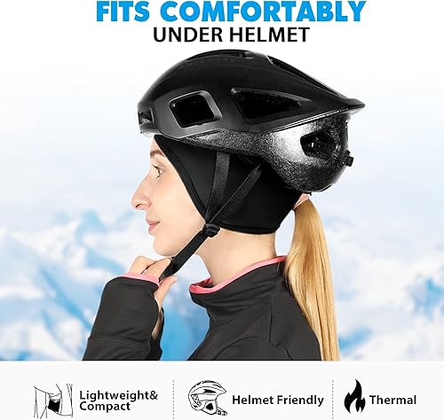 Miniatura 5 de Hikenture Gorra de calavera para mujer con agujero para cola de caballo, gorro de invierno para correr, gorro térmico para clima frío, forro polar