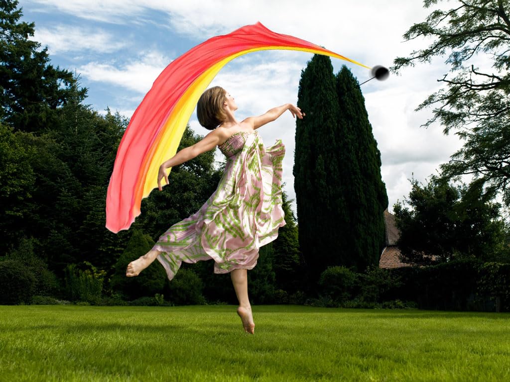 Hayaww BäLle voor buikdans, buikdans, poi-luchtslangen, zijden sluier met poi-bal, schommelen, buikdanssluier, poi streamer, werpbal voor buikdans-performance (kleurrijk