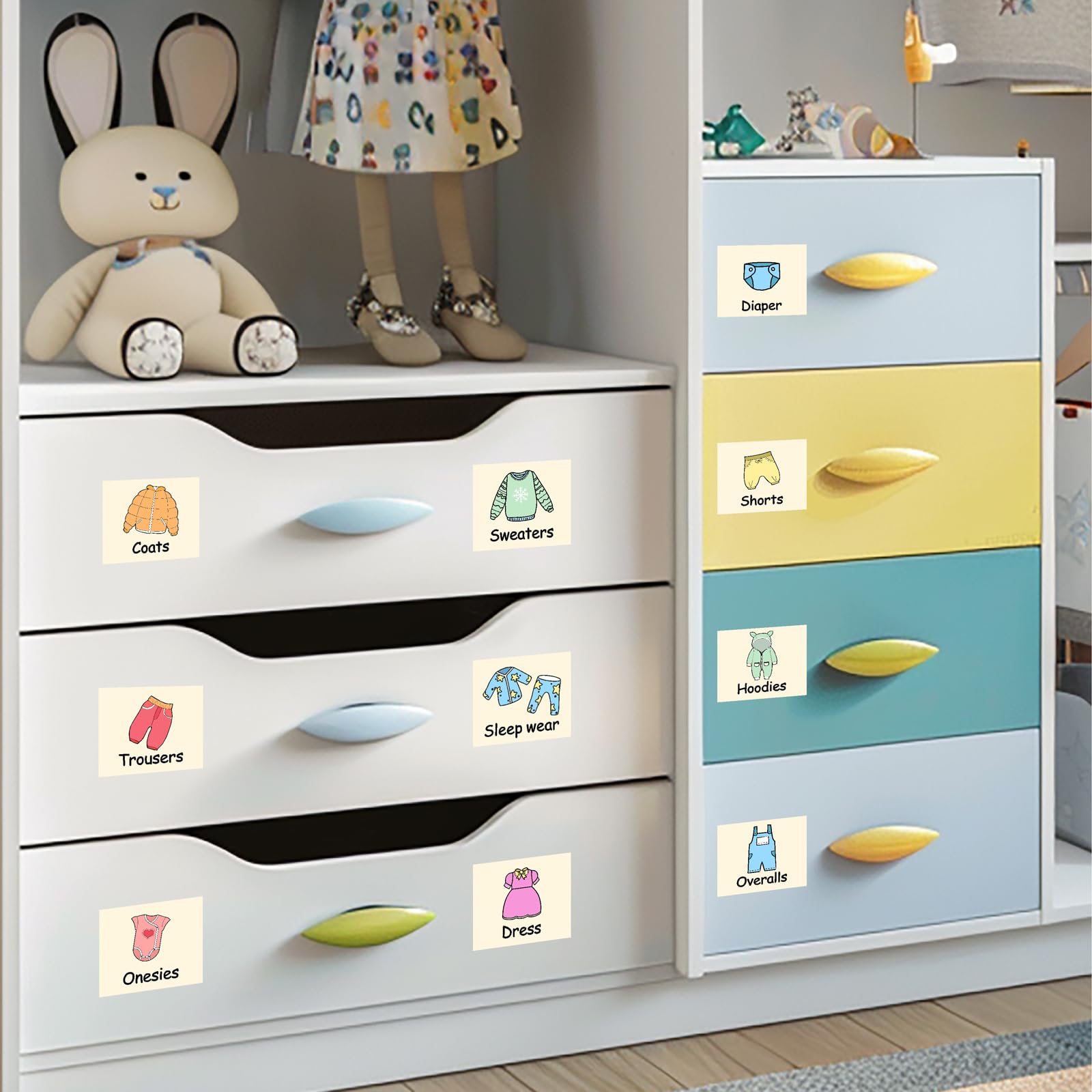 Baby Labels for Clothes Storage Labels for Closet Drawers Daycare Decor Organizer Stickers Dresser Stickers Organization Label for Baby Boys Girls Kids Clothing Label for Nursery Kids Room Decor