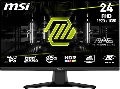 MSI MAG 242F Monitor Gaming da 24 pollici - FHD (1920x1080), Rapid IPS, 200Hz, 0.5ms, HDR Ready, AMD FreeSync Premium, Eye Care, HDMI 2.0b, DP 1.2a, Senza Cornice, Inclinabile, Montaggio VESA - Nero