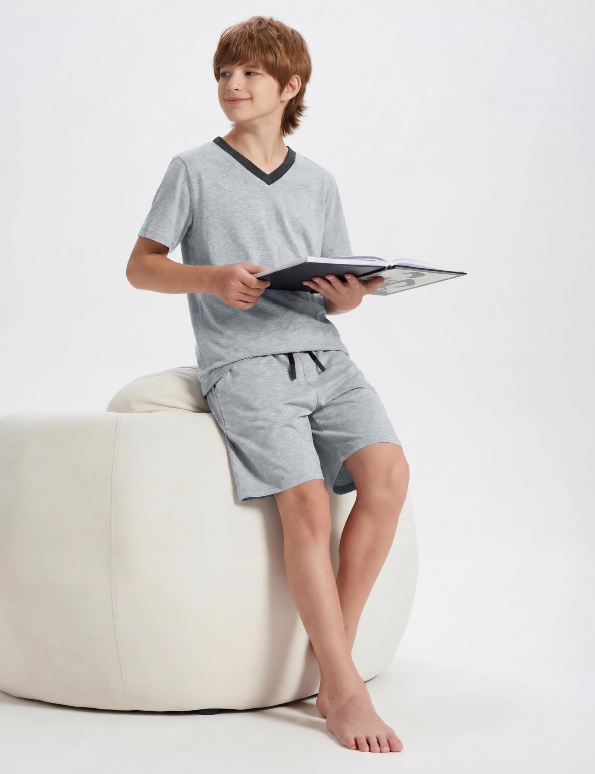 MoFiz Pigiama Ragazzo Cotone Estate Set di Pigiami Due Pezzi con Scollo a V Manica Corta Maglie Pigiama e Pantaloncini Bambini e Ragazzi 8-18 Anni - 3
