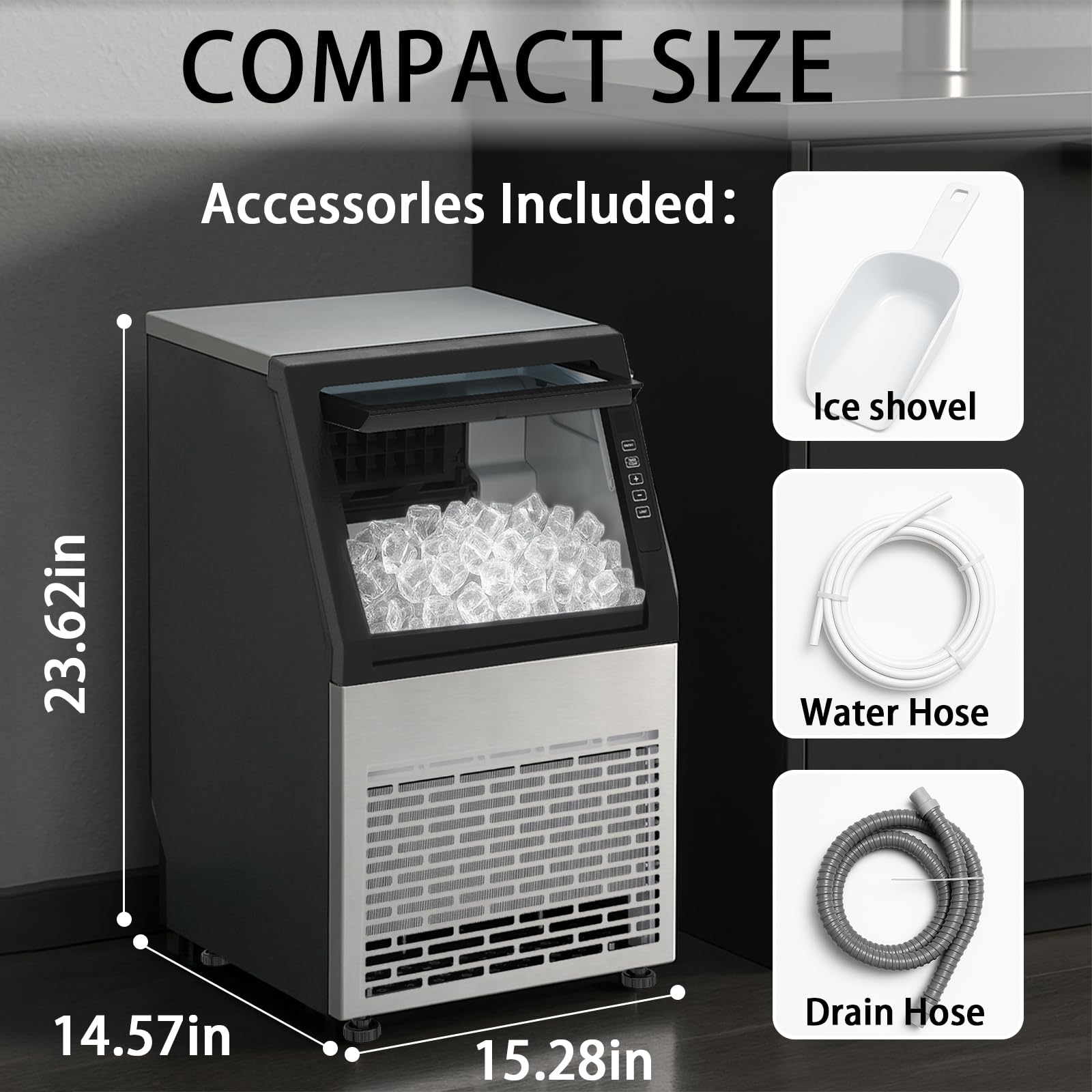 Stopsad Commercial Ice Maker Machine, 90lbs/24h, Stainless Steel Under Counter Ice Machine With 20lbs Storage, LED Digital Display, Self-Cleaning Freestanding Ice Maker For Home/Bar/Restaurant on Fridge.com - View 6