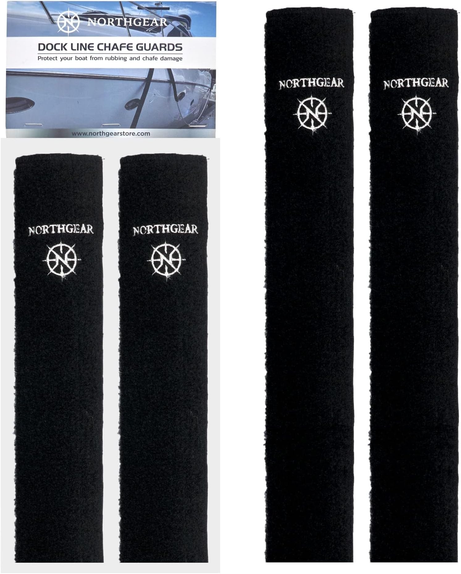 Dock Line Chafe Guards 24” Length (2 Pack) - Ultra-Strong Removable Chafing Guard, UV Resistant, Eliminates Boat Line Squeaking and Protects Your Boat Finish