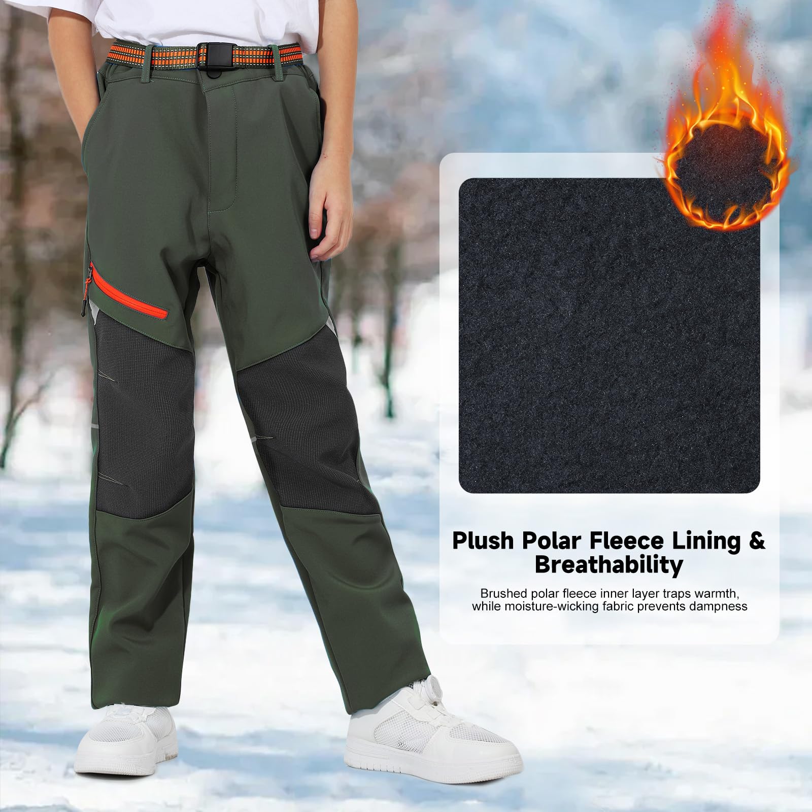 BWBIKE Pantalones de Invierno Cálidos a Prueba de Viento Forrados de Vellón, Pantalones Aislantes de Esquí de Caparazón Suave Repelentes al Agua con Cintura Expandible para Exteriores