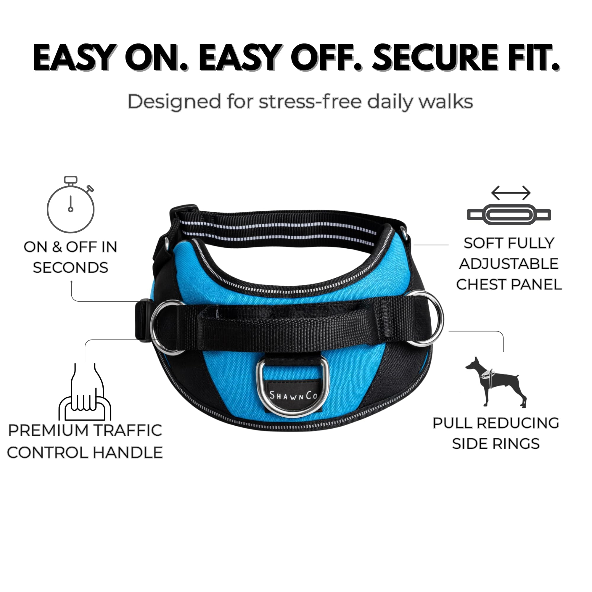 ShawnCo Essential Dog Harness, No-Pull Pet Vest with 3 Leash Clips, No Choke, Reflective, Adjustable and Padded, for Easy Walking and Training for Small, Medium and Large Dogs (Seafoam, M) - image 4