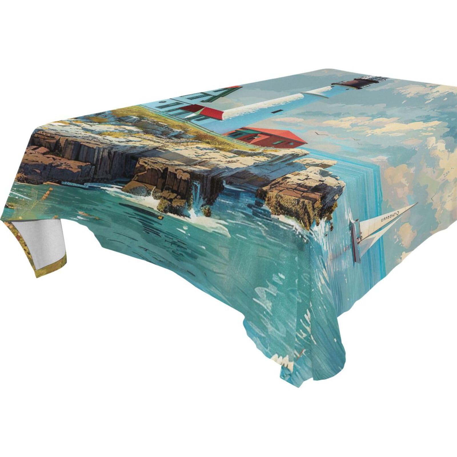 YETTASBIN Lighthouse Square Tablecloth, Waterproof Stain Wrinkle Resistant Washable Polyester Table Cover for Picnic Dinner Holiday Kitchen Party