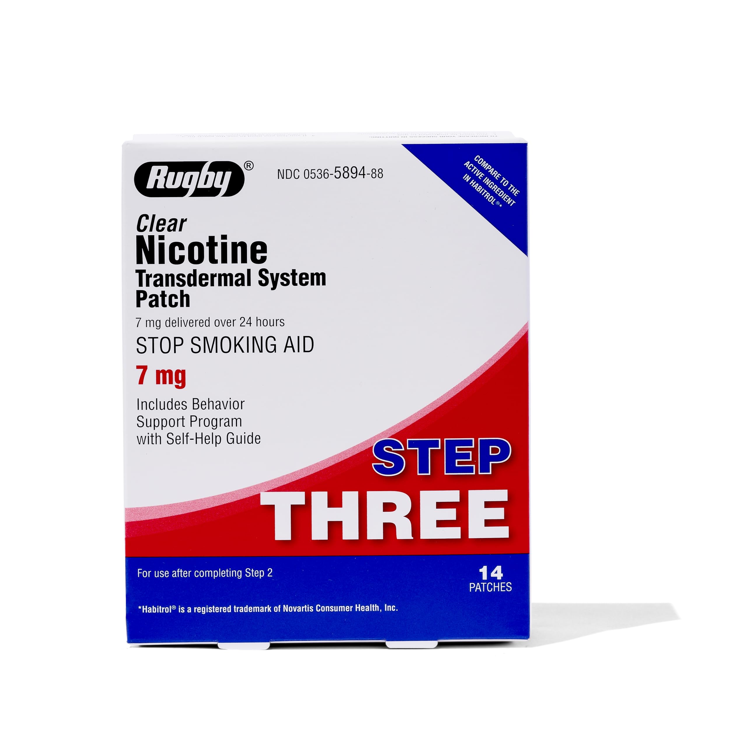 Rugby Clear Nicotine Patches - 7mg Transdermal System Patch - Smoking or Vaping Quitting Aid - Step 3 - (1 Pack)