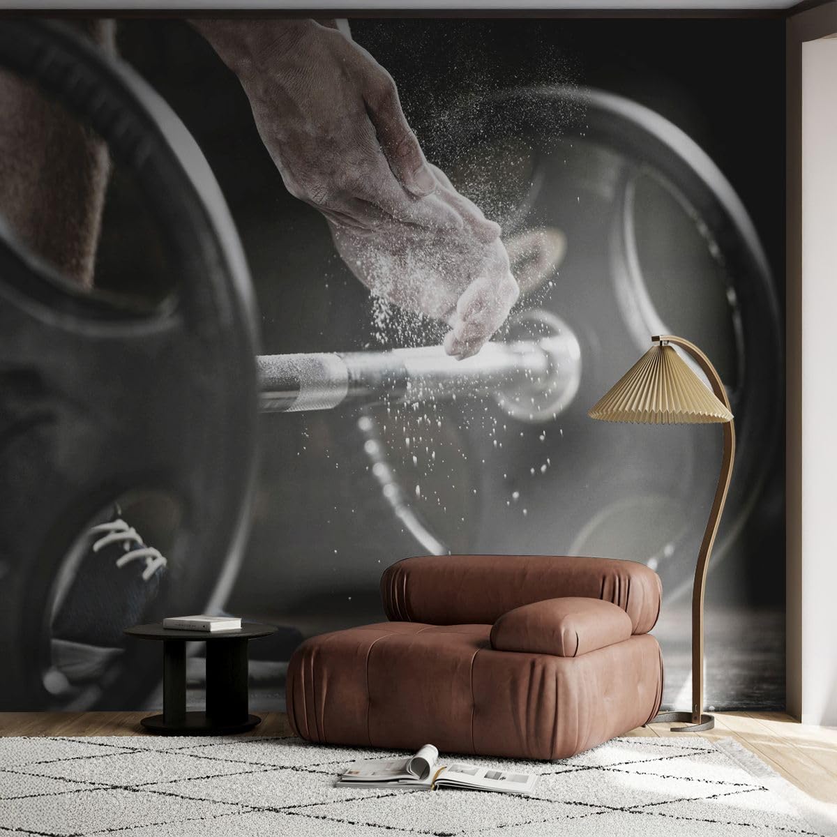 Papier peint panoramique haltères pour salle de sport et salon