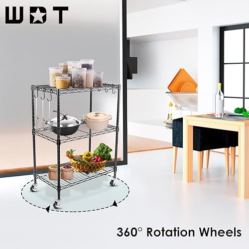 Miniatura 4 de WDT Estantes de almacenamiento de 4 niveles, estantes de metal resistente, estante ajustable con ruedas para el hogar, oficina, garaje, estante de