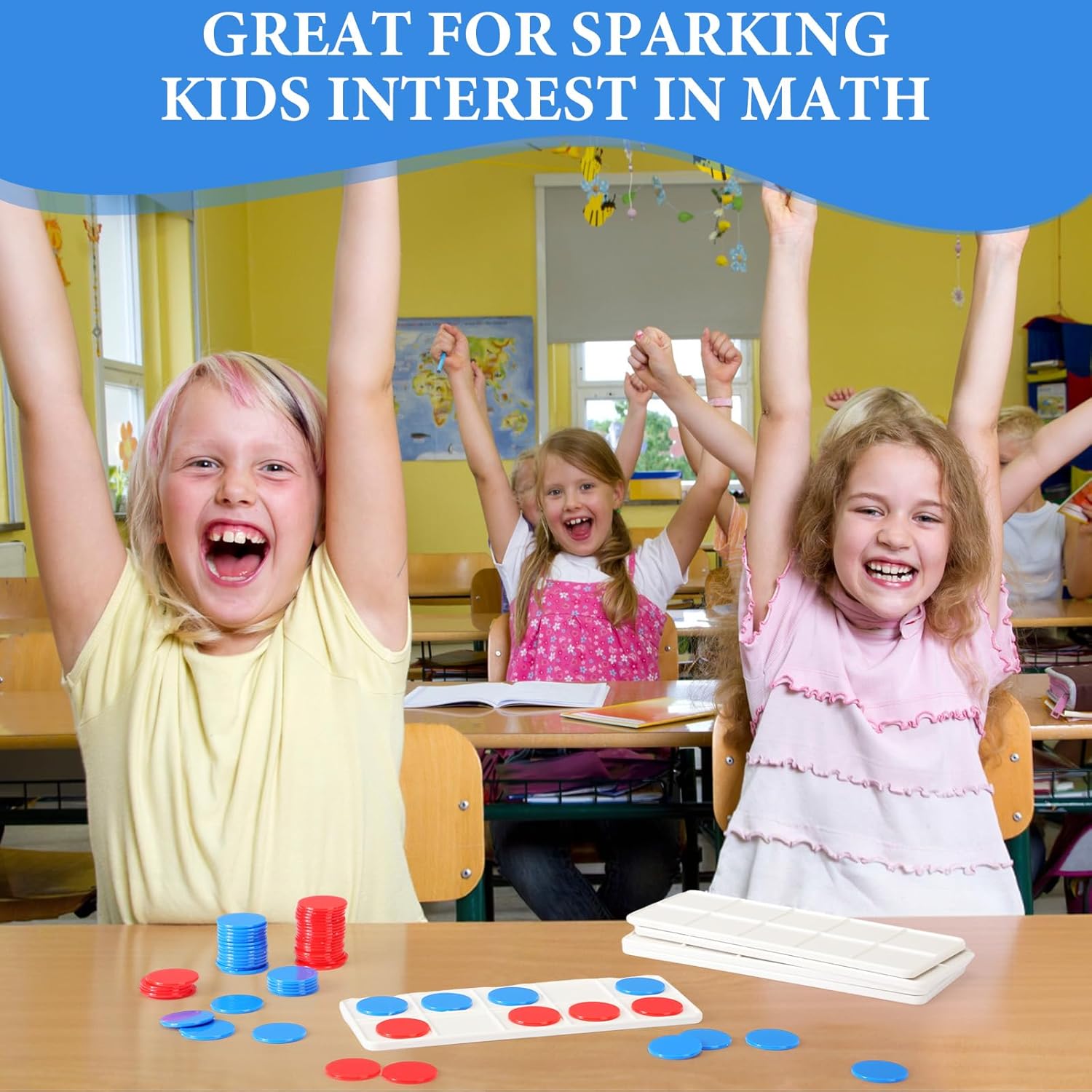 Soulchen 24 Sets Plastic Ten Frames for Classroom Math Manipulatives for Kids Classroom Math Counters Supplies Including 24 Plastic Ten Frames, 240 Counters for Teach Number Concepts (Red, Blue)