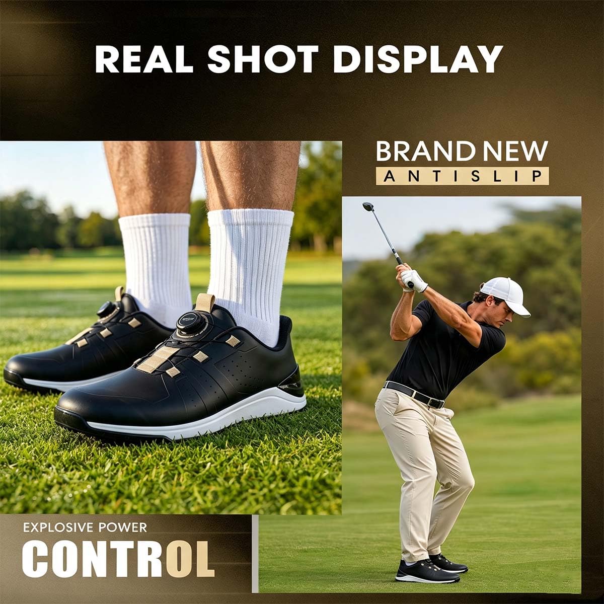 Zapatos De Golf Cuero para Hombre Antideslizantes Suela de Goma