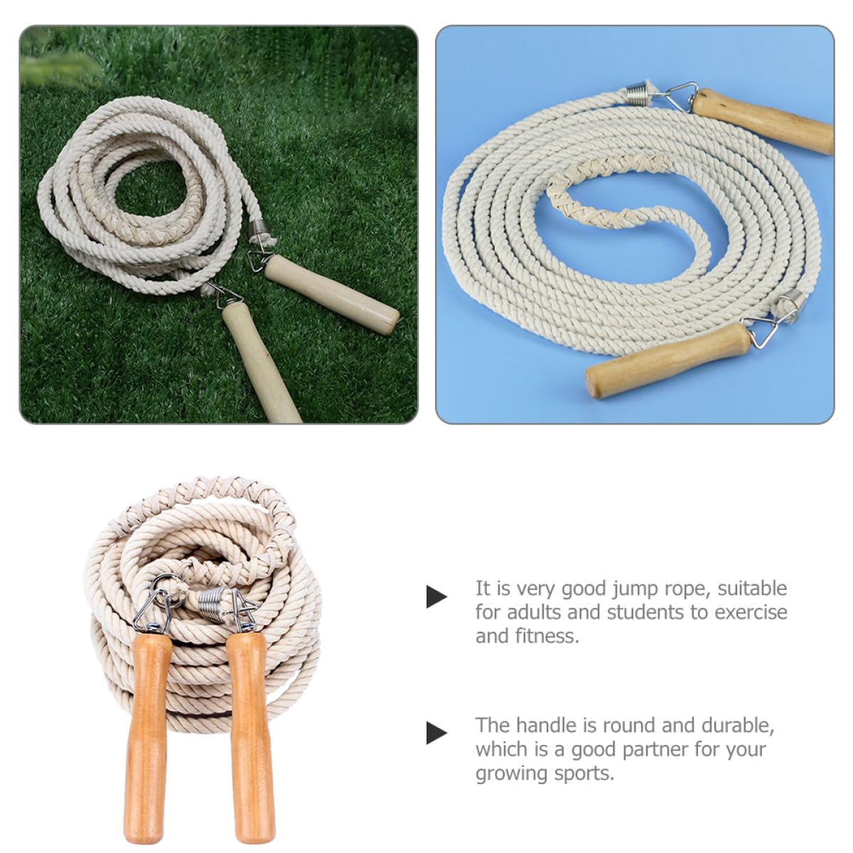 ORFOFE Cuerda para Saltar de Lino Mango de Madera, 7 Metros para 5-7 Personas, Cuerda de Resistencia Grupal para Ejercicio al Aire Libre y Clases de Fitness