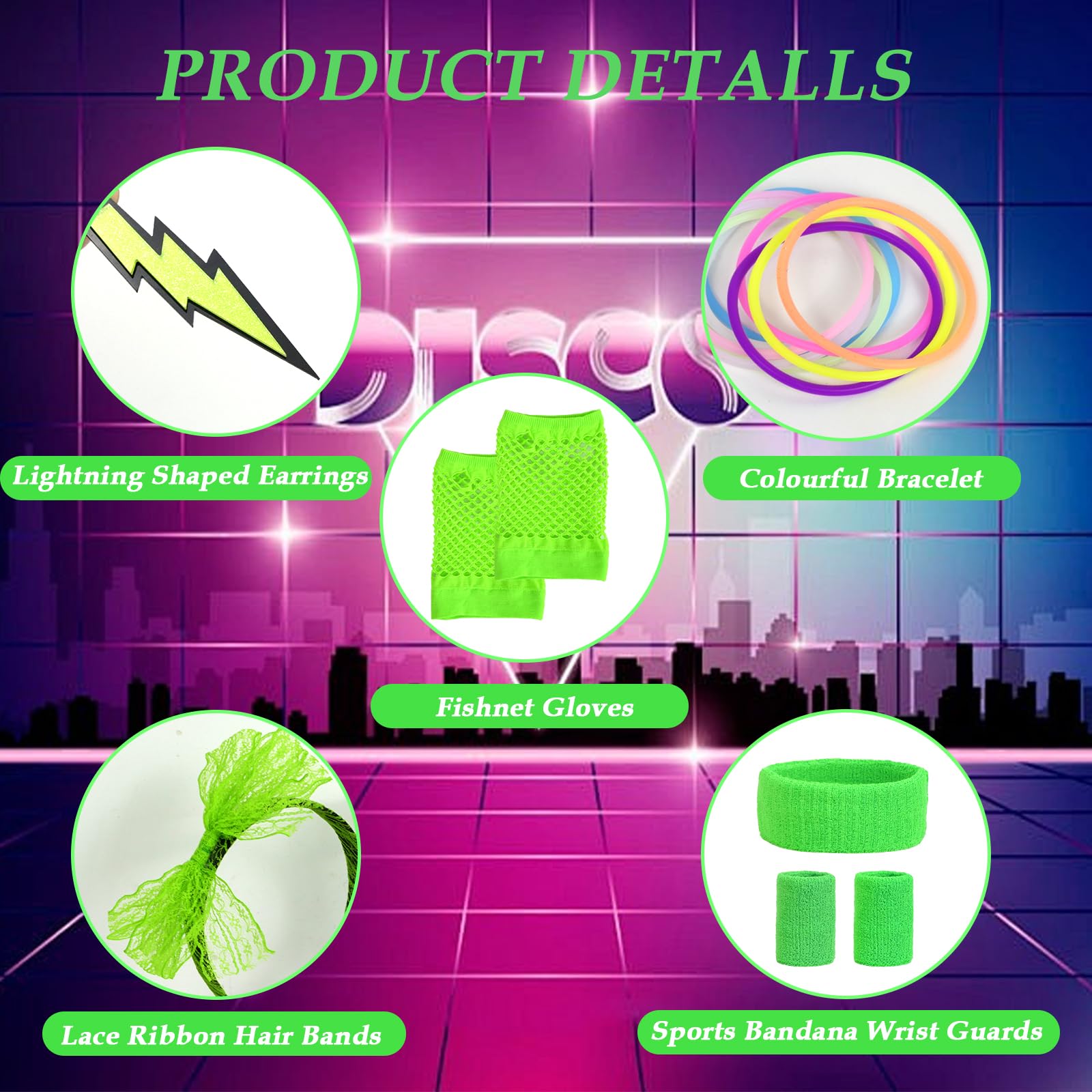 PEAKTOP 19Pcs 80s Fancy Dress Costume Accessories - Image 3