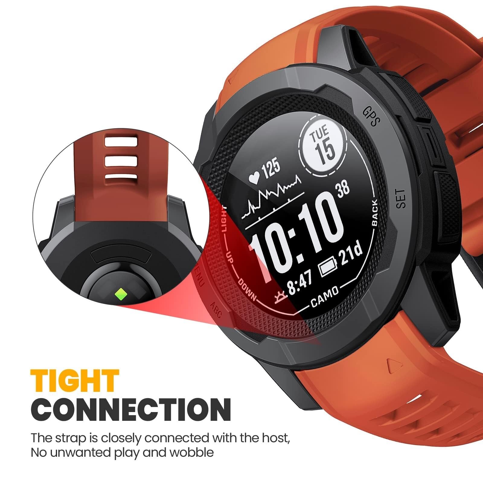 RORFFK For Instinct 2 Watchband Instinct 2 Solar wristband 22mm Soft Silicone Replacement Watch Strap Compatible with Instinct 2 Solar Tactical(Orange)(Fire-red)