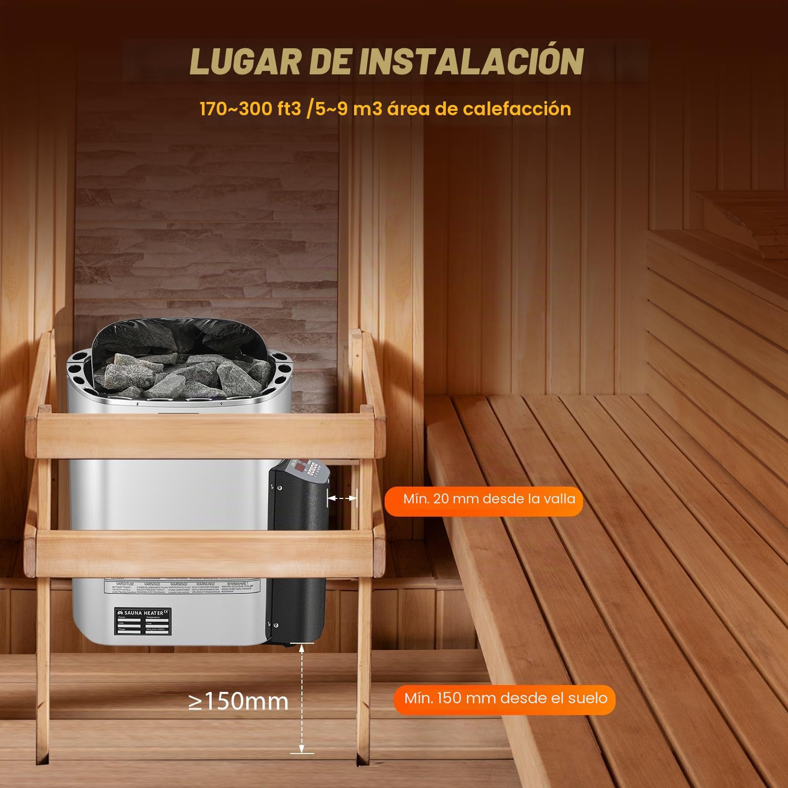 Mxmoonant 6KW Calentador de Sauna, Control de Pantalla Digital, para Casa, Hotel, Spa, Max 9 m³, con Higrotermógrafo Sauna