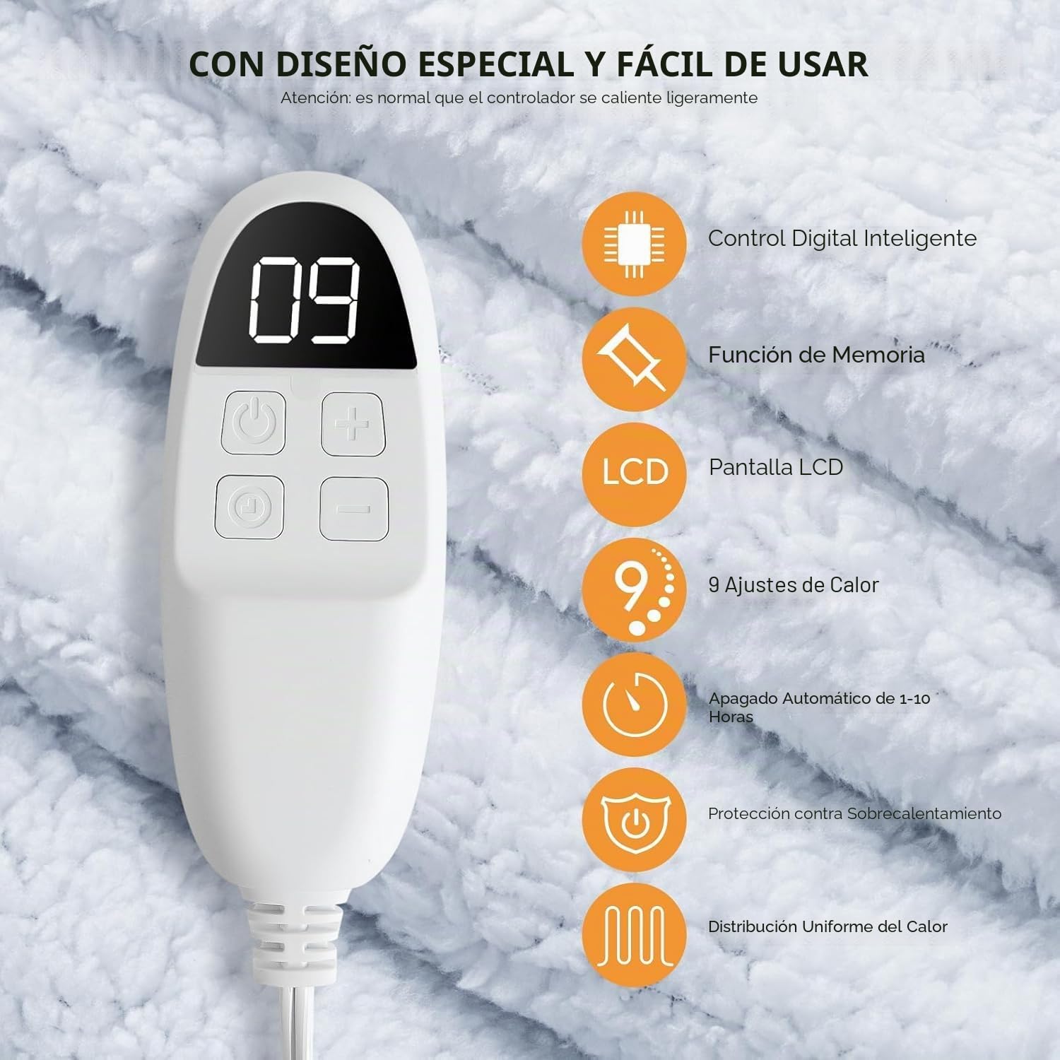 180 x 130cm Manta Eléctrica con Apagado Automático Manta Térmica Eléctrica con 10 Niveles de Calor y 9 Temporizadores Protección contra Sobrecalentamiento, Hogar Oficina, Lavable