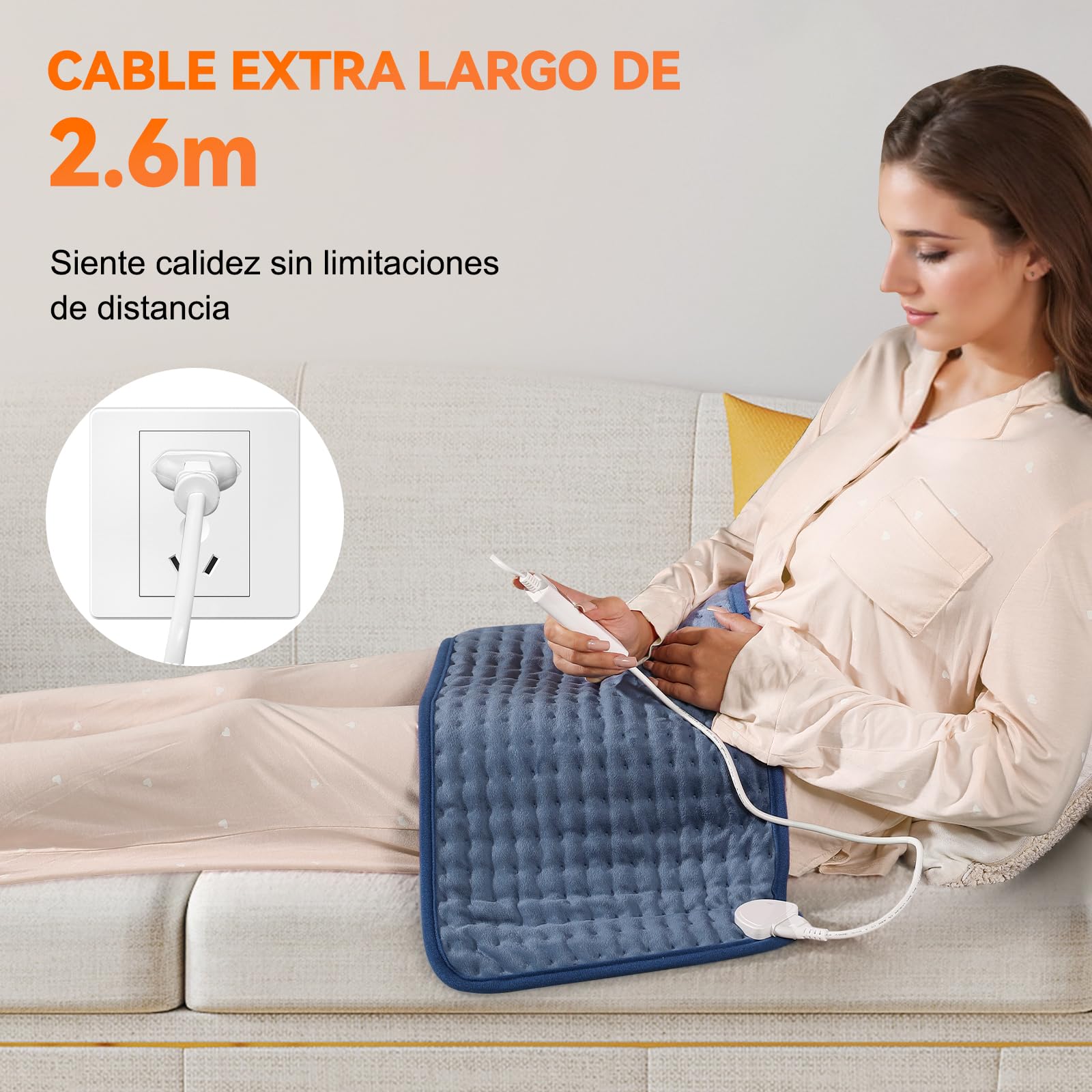 Manta Electrica Lumbar, 30x60cm Esterilla Electrica mit 4-Stunden-Timer und 6 Heizstufen, Almohadilla Electrica Lumbar con Mando a Distancia Digital, Apagado Automático, Lavable a Máquina Azul