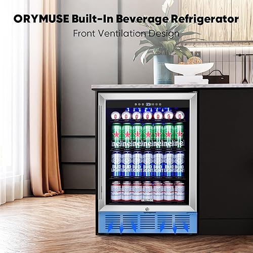 Miniatura 3 de Refrigerador y enfriador de bebidas de 24 pulgadas, refrigerador debajo de la encimera de 180 latas con cerradura, puerta de vidrio y potente