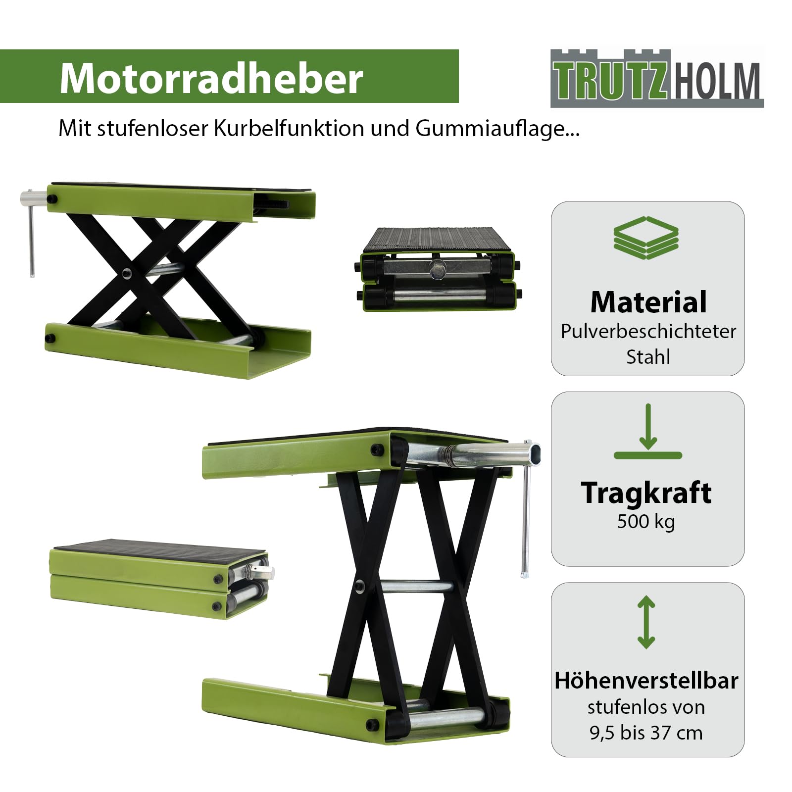 TRUTZHOLM Motorradheber höhenverstellbar 95-370mm bis 500 kg Traglast Scherenheber Montagebock Fahrradreparatur Scherenheber für die Motorradwartung Hubtisch mit Gummipolster