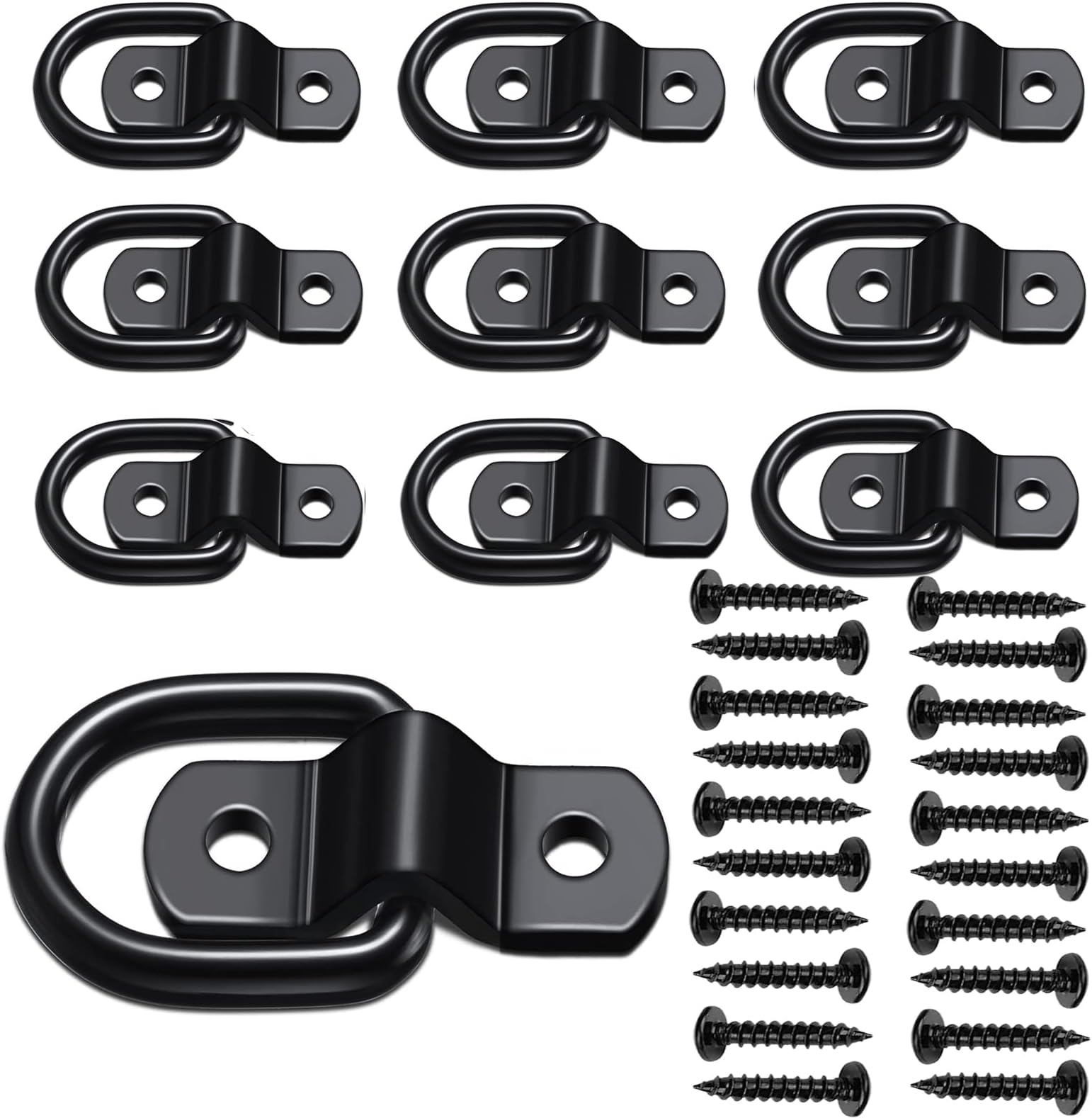 D Ring Tie Down Anchor 1/4" Heavy Duty Trailer Anchor Lashing Rings 1200 lbs Capacity Trailers Trucks Bed Anchors Bracket Hooks Kit for SUV,RV,Camper,Van,Car,Boats, Motorcycles Surface Mount (Black)