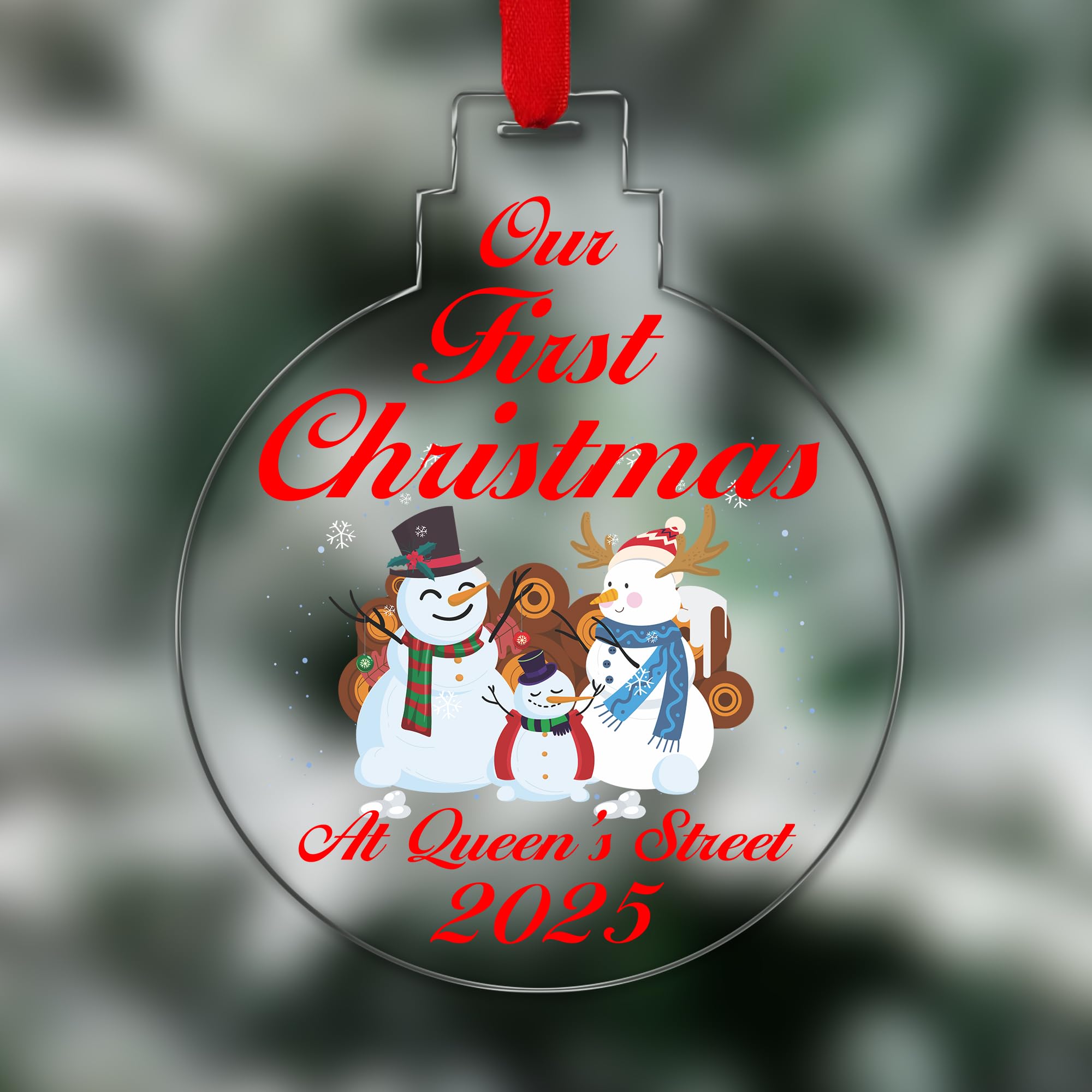 KreateSquare Personalised Christmas Tree Decorations Baubles for First Christmas at New Home with Street Name | Xmas Tree Decoration Hanging Personalised Bauble for Xmas Decorations