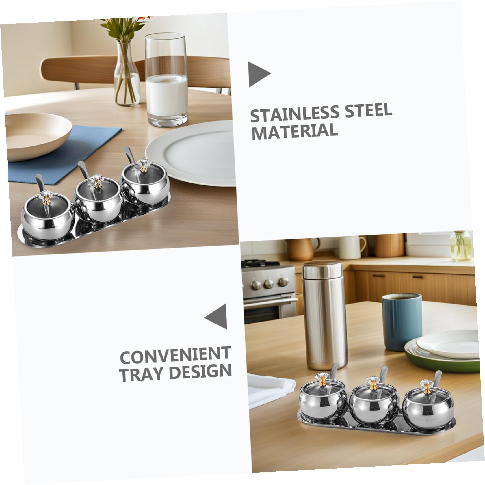 Edelstahl Gewürzglas mit Deckel und Löffel Inklusive Praktisches Tablett Vorratsgläser für Zucker Salz und Gewürze zum Backen und Kochen