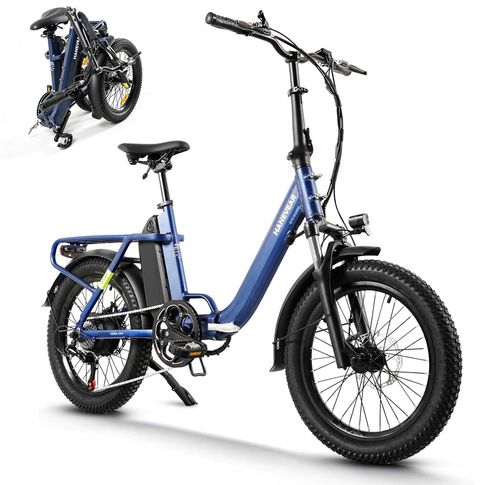 HANEVEAR H6-Light E Bike Klapprad, Elektrofahrräder mit Drehmomentsensor | 48V 14,5Ah Akku bis zu 120km+ | 55N.m 250W-Motor | 3.0'' Fat E-Bike, Off-Road Pedelec EBike Herren Damen
