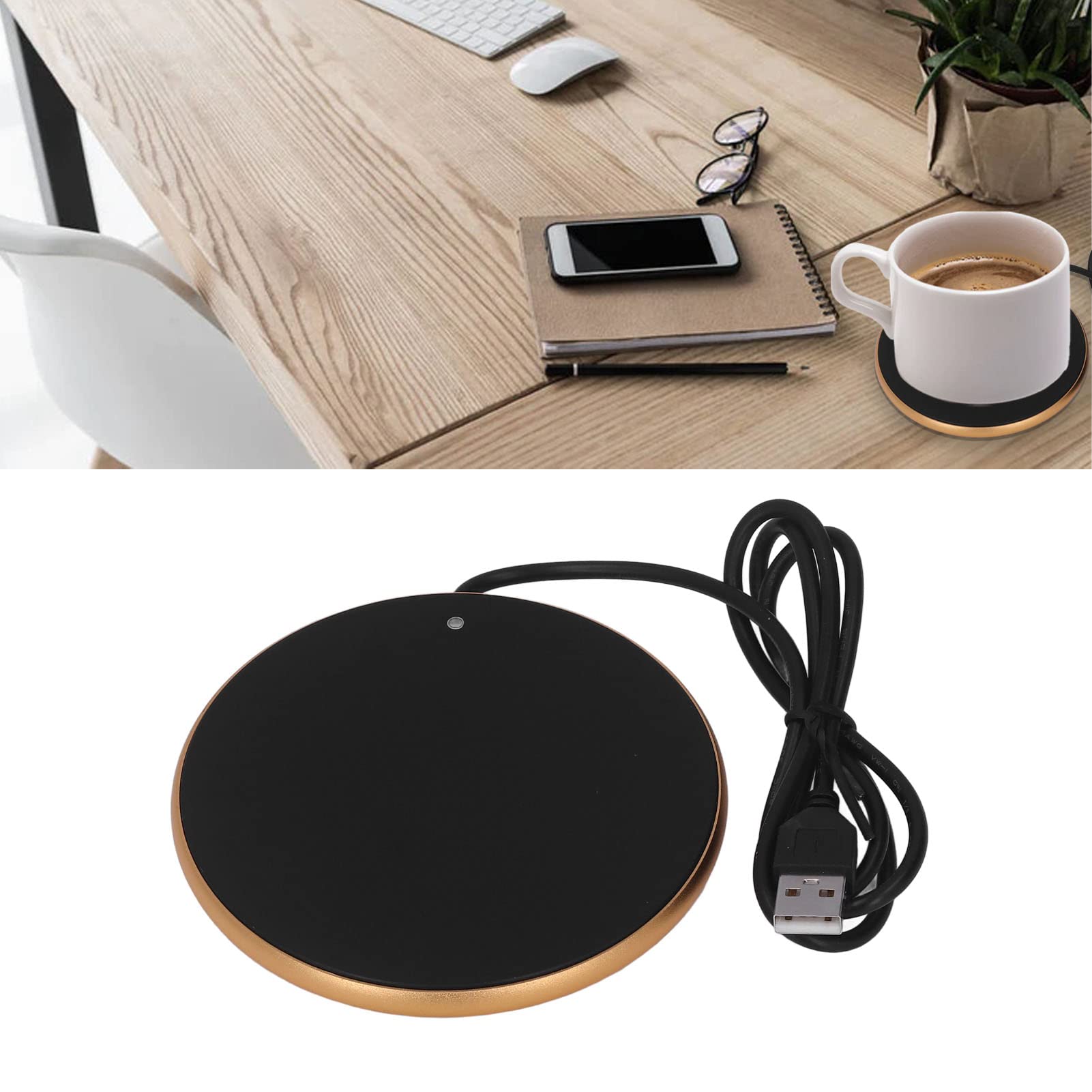 Scaldabagni USB 55 °C, temperatura costante, per tazze e bicchieri, fondo piatto, 10,3 cm, colore: oro