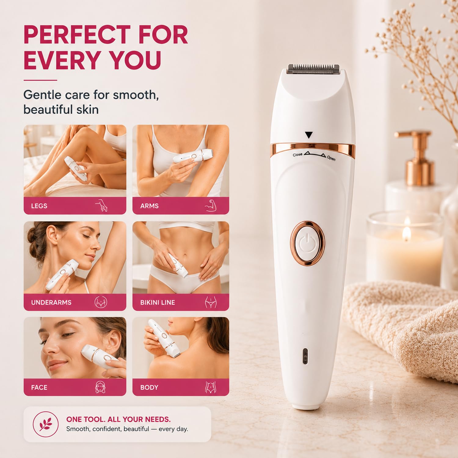 epil pro 3.0 - Epilatore per viso da donna, indolore, rasoio per il corpo ed epilatore facciale, epilatore per viso, ricaricabile, per viso, gambe, bikini, ascelle