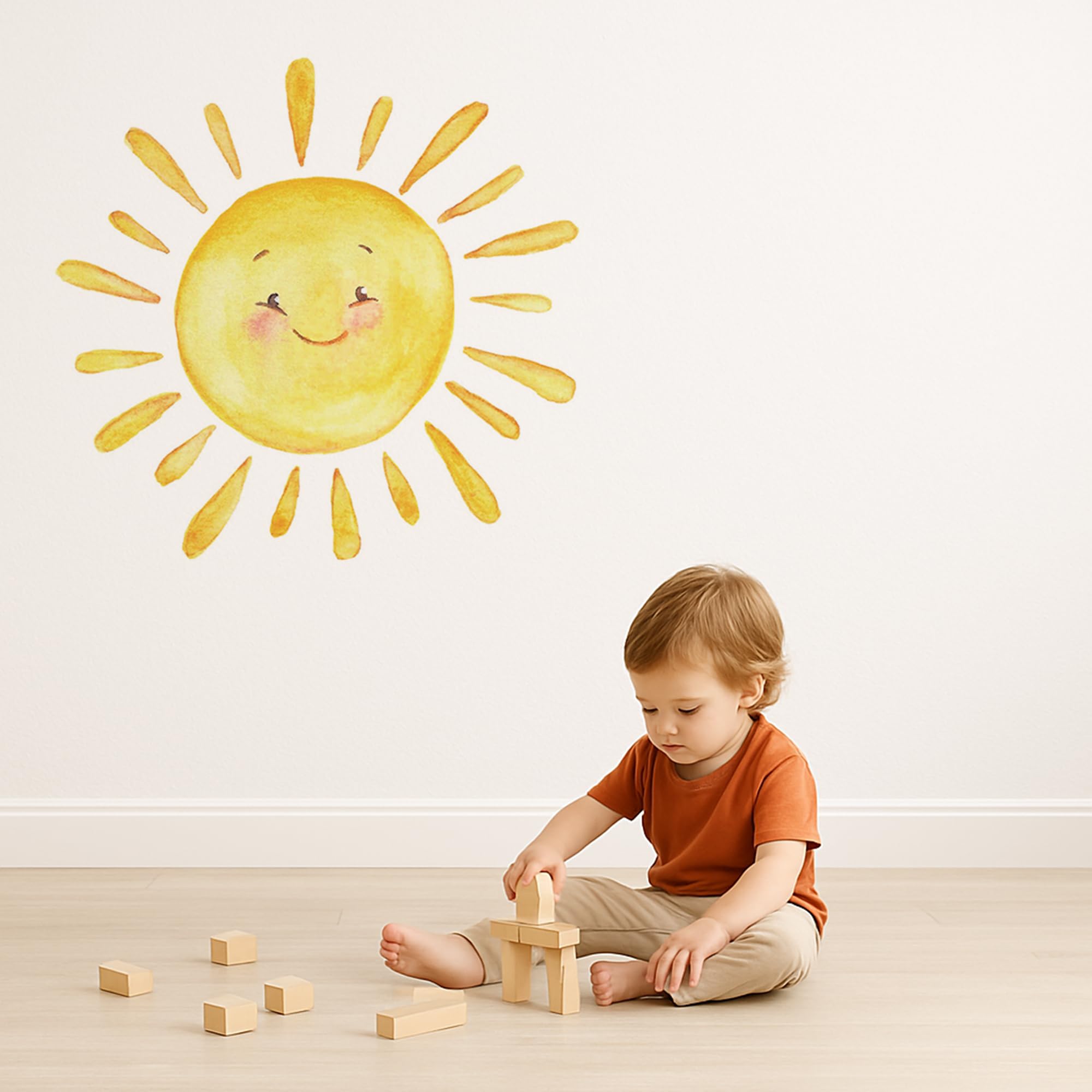 Boho Sun Wall Stickers Toddler Kids Vinyl Wall Decal Peel and Stick Removable Nature Wall Decor for Bedroom Living Room Classroom Nursery Daycare (14.5" x 14.2")