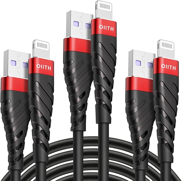 OIITH Apple MFi Certified iPhone Charger Cable 3M 3-Pack Extra Long Lightning Cable, Durable 2.4A Fast iPhone USB Charging Cable for iPhone12/11/XS/Max/XR/X/8/7