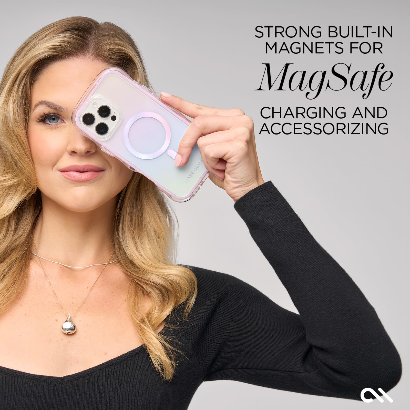 Case-Mate Funda magnética prémium para iPhone 16 Pro MAX [Compatible con MagSafe] - Elegante Funda Iridiscente para teléfono con protección contra caídas de 3,6 m - Ondulación de Burbujas de jabón
