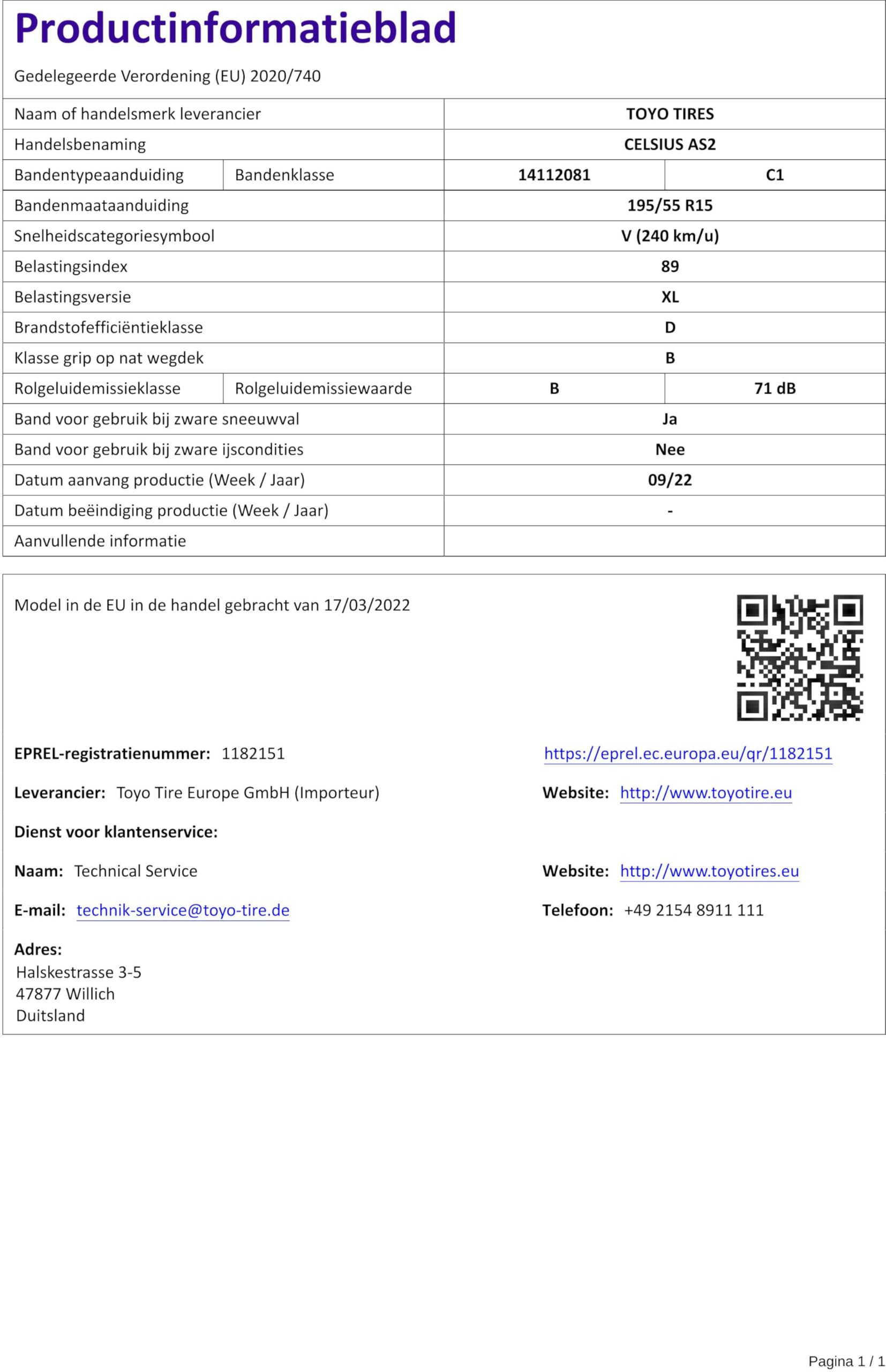 TOYO 195/55 R15 89V 4 Stagioni XL Auto