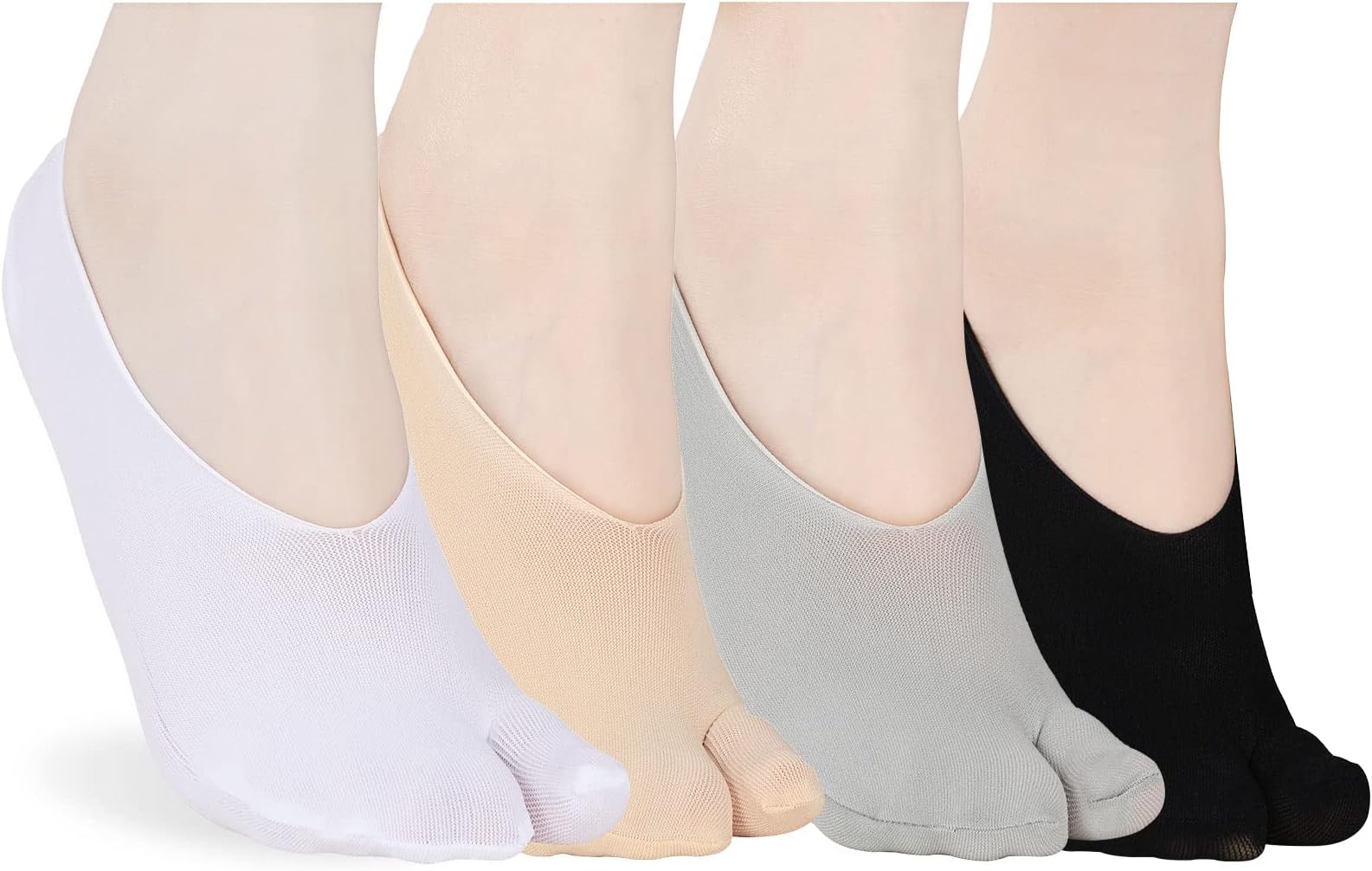 Bencailor4 Pairs Women No-show Socks Low Cut Japanese Style 2 Toe Split Socks for Flip Flop Sandal