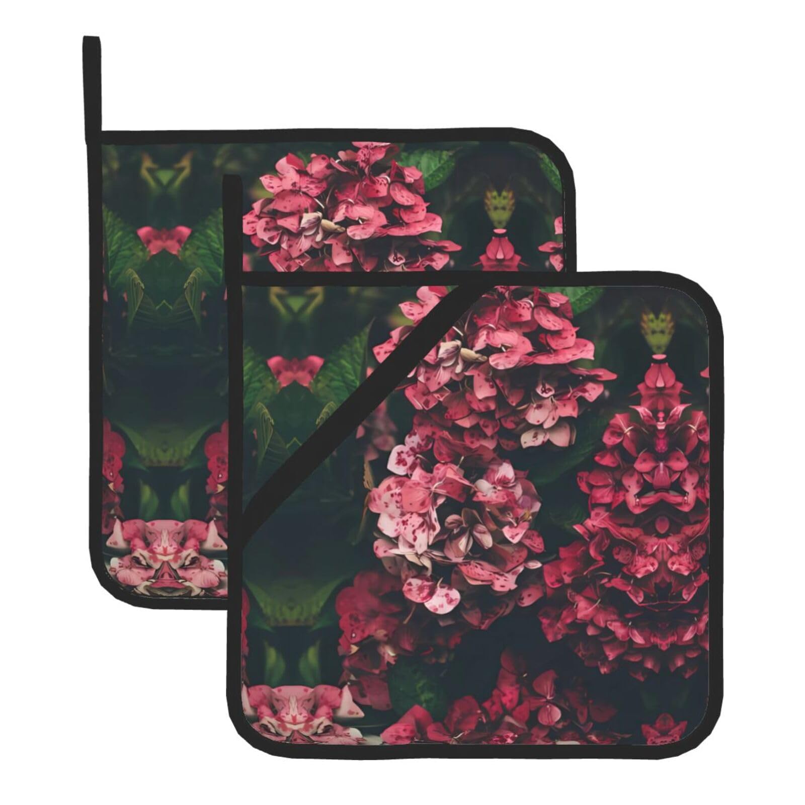 HJFCZH Triangle Flower Prints Square Hot Pads for Kitchen Counter - Waterproof Pot Holders, Durable Heat Resistant Throw Layers for Serving, Oven & BBQ - 2 Pack