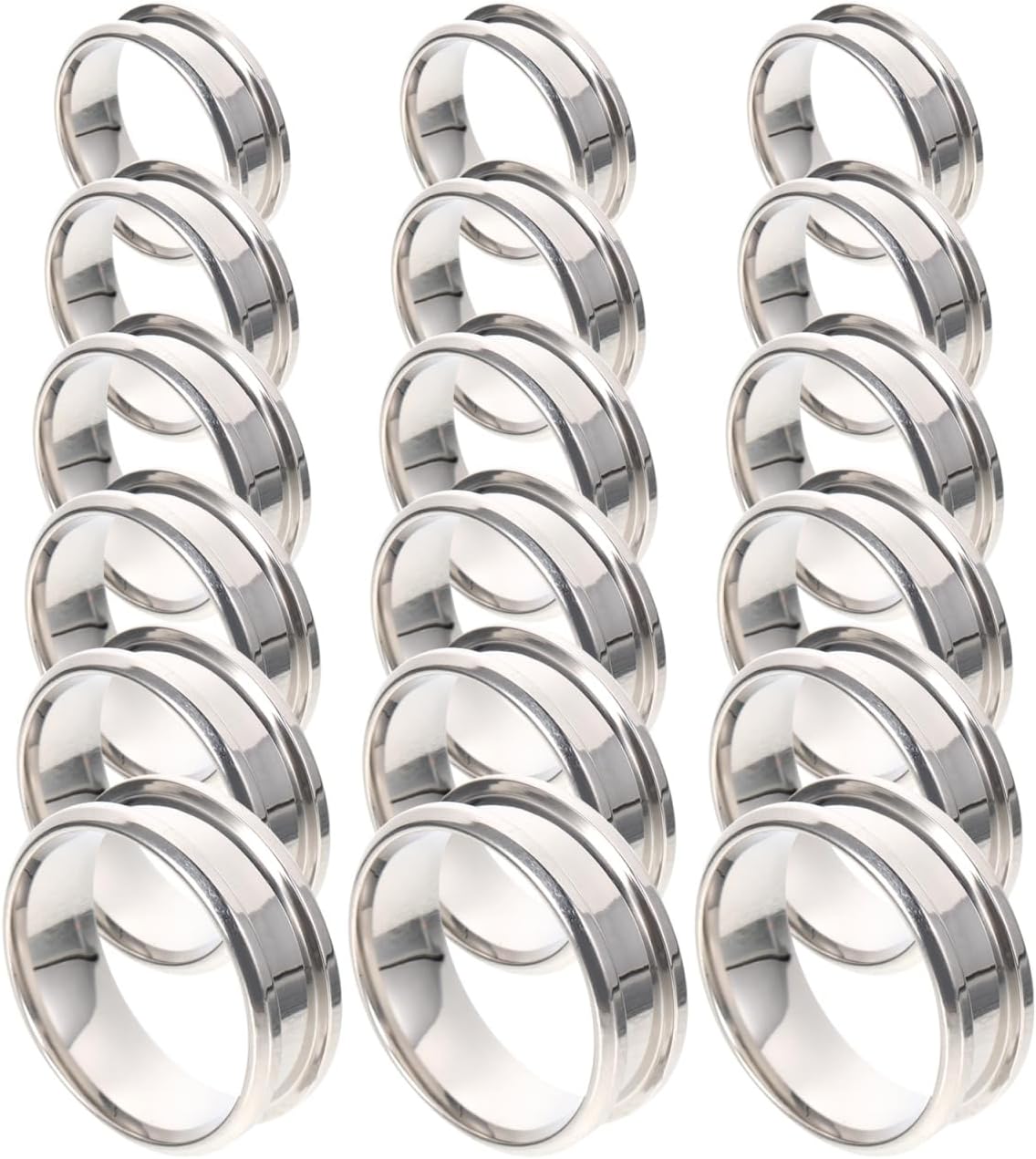 18pcs Polished Titanium Steel Grooved Rings Set for Jewelry Making 8mm Plain Finger Ring Blanks Colorful Inlay for Crafting and DIY Projects