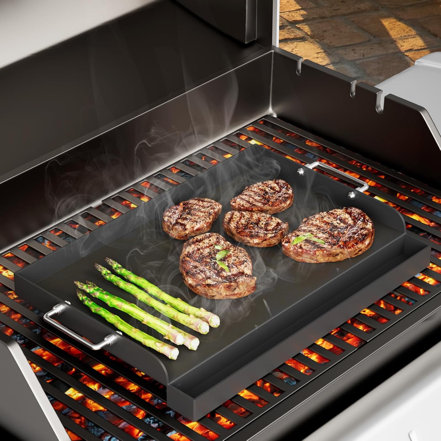 25" x 16" Nonstick Griddle for Gas Grill, Universal Flat Top Griddle Plate for BBQ Gas Stove Charcoal, Carbon Steel Coating Cooking Stovetop Insert for Camping Tailgating