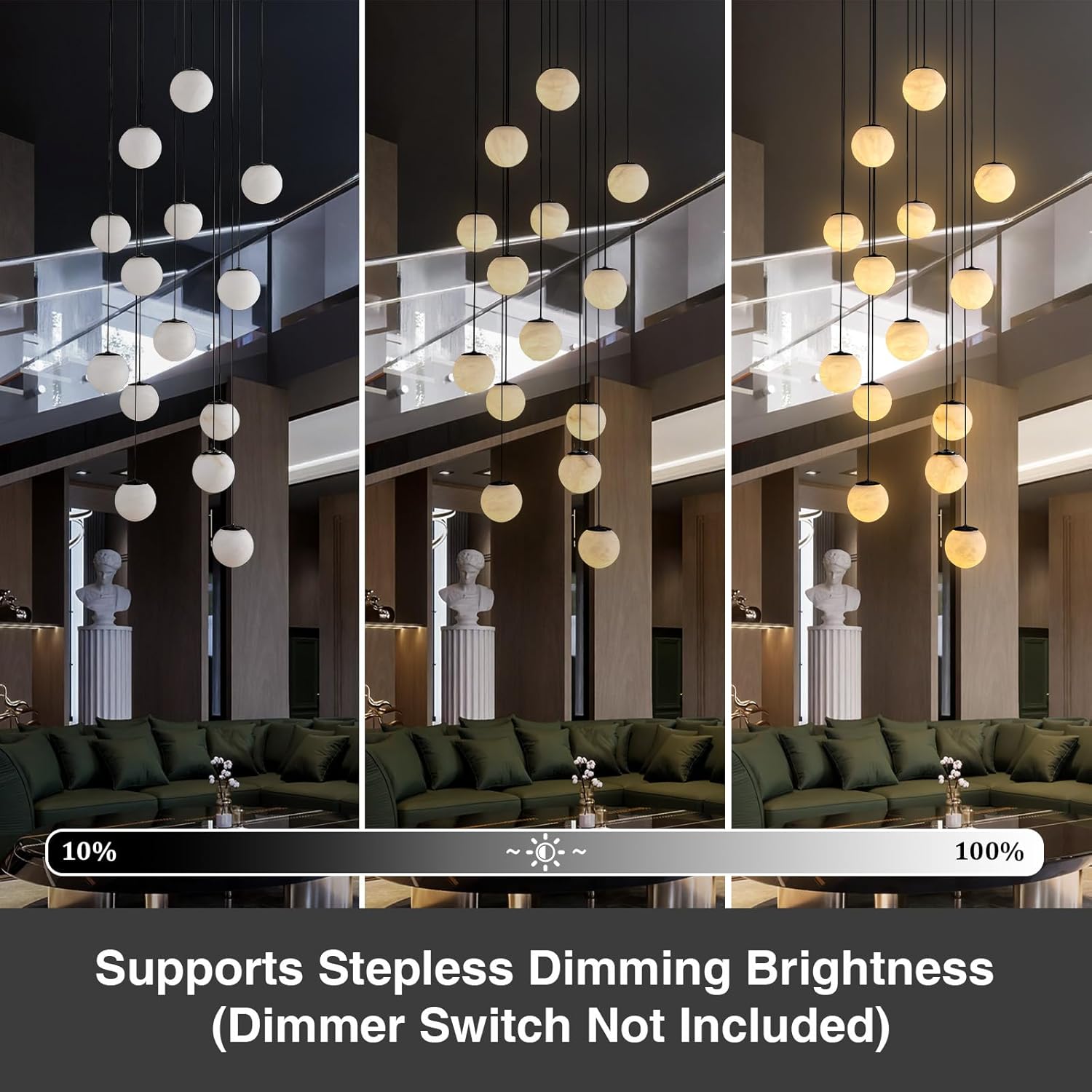 Black Alabaster Staircase Chandelier, 14-Light Modern Marble Pendant Light for High Ceiling Foyer, Luxury Statement Fixture for Entryway & Living Room