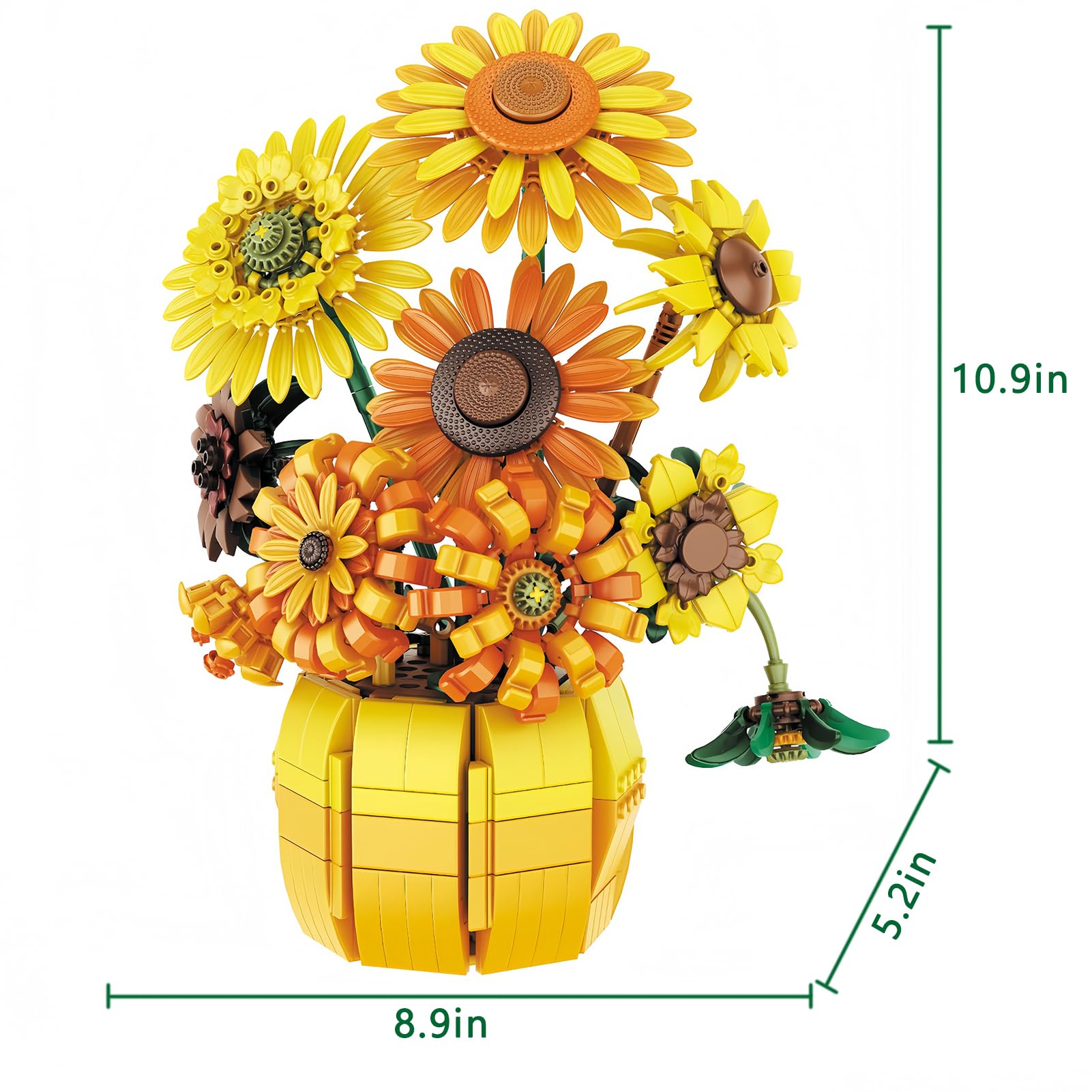 MayMeLeDi Sunflower Building Set with Vase, Van Gogh-Inspired Botanical Flower Collection for Adults & Teens, Flower Garden Building Toys for Women & Girls, Home Decor, Valentine's Day Gifts