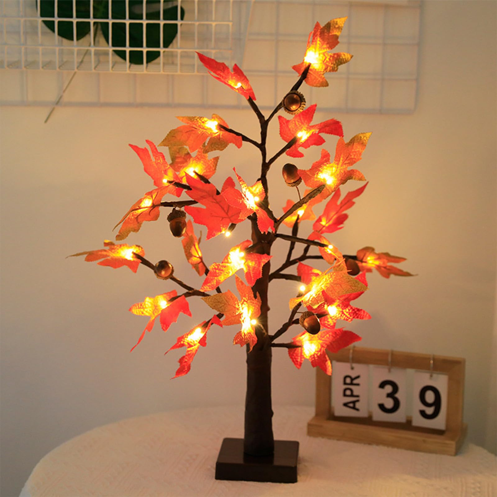 Thanksgiving Decoration Table Tree, 24 LED Lights, 24-inch Fall Lighted Maple Tree, Battery Operated DIY Artificial Tree, Centerpieces Decor Tree for Home Desktop Tabletop Indoor