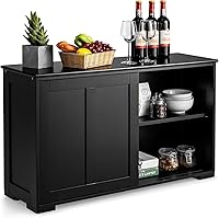 Vista 11 de NAFORT Aparador de madera con puertas correderas, mesa de consola de almacenamiento de cocina, barra de café con estante ajustable para sala