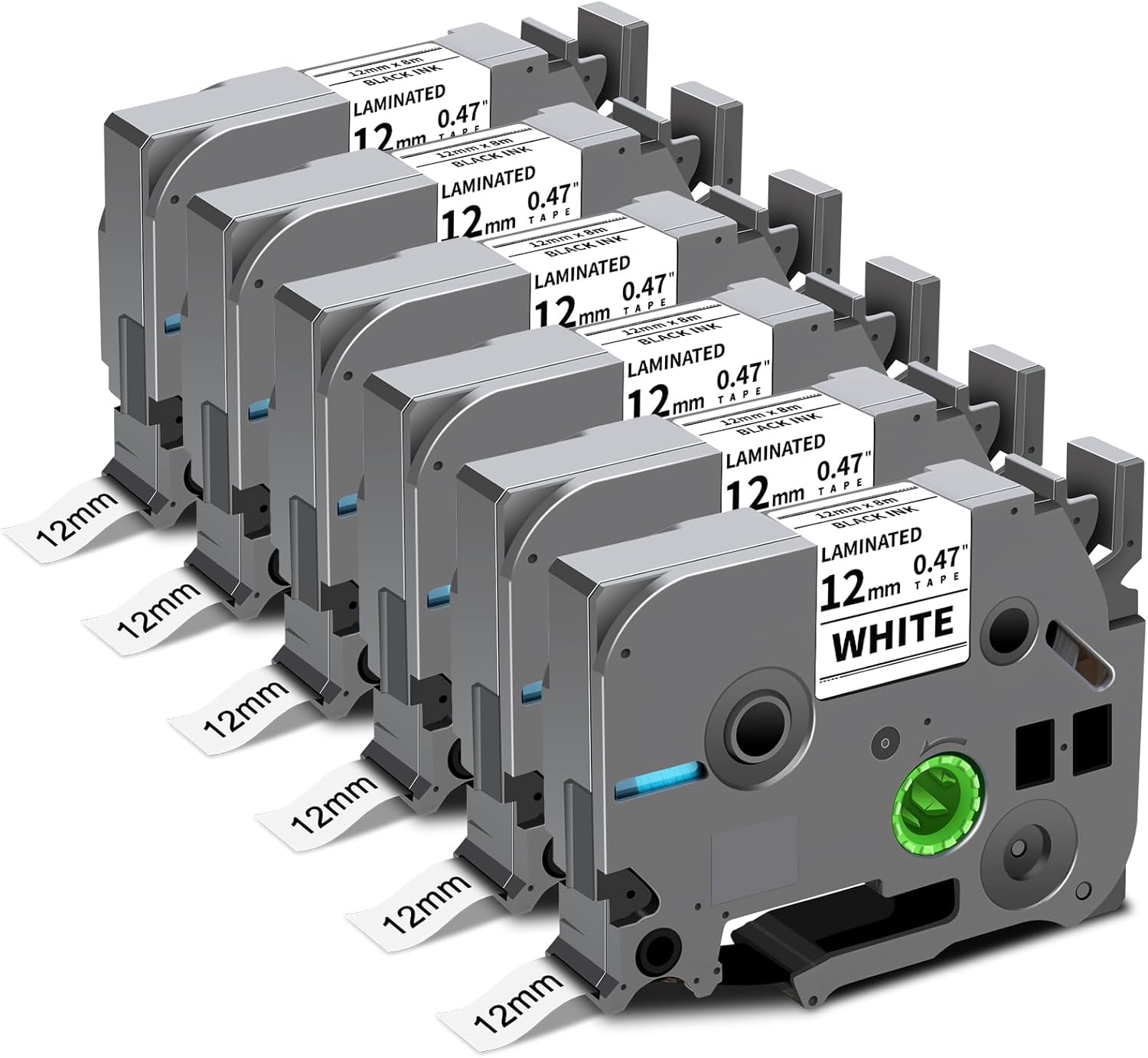 6-Pack TZe-231 TZ Tape 12mm 0.47" Laminated White P Touch Label Compatible for Brother P Touch Label Maker Tape for PTouch Label Maker PTD210 H110 D220 D600 D400 D410 2040, Black on White