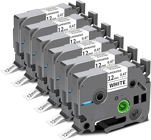 Paquete de 6 cintas TZe-231 TZ de 0.472 in 0.47 pulgadas laminadas blancas P Touch compatibles con etiquetas Brother P Touch para etiquetadora