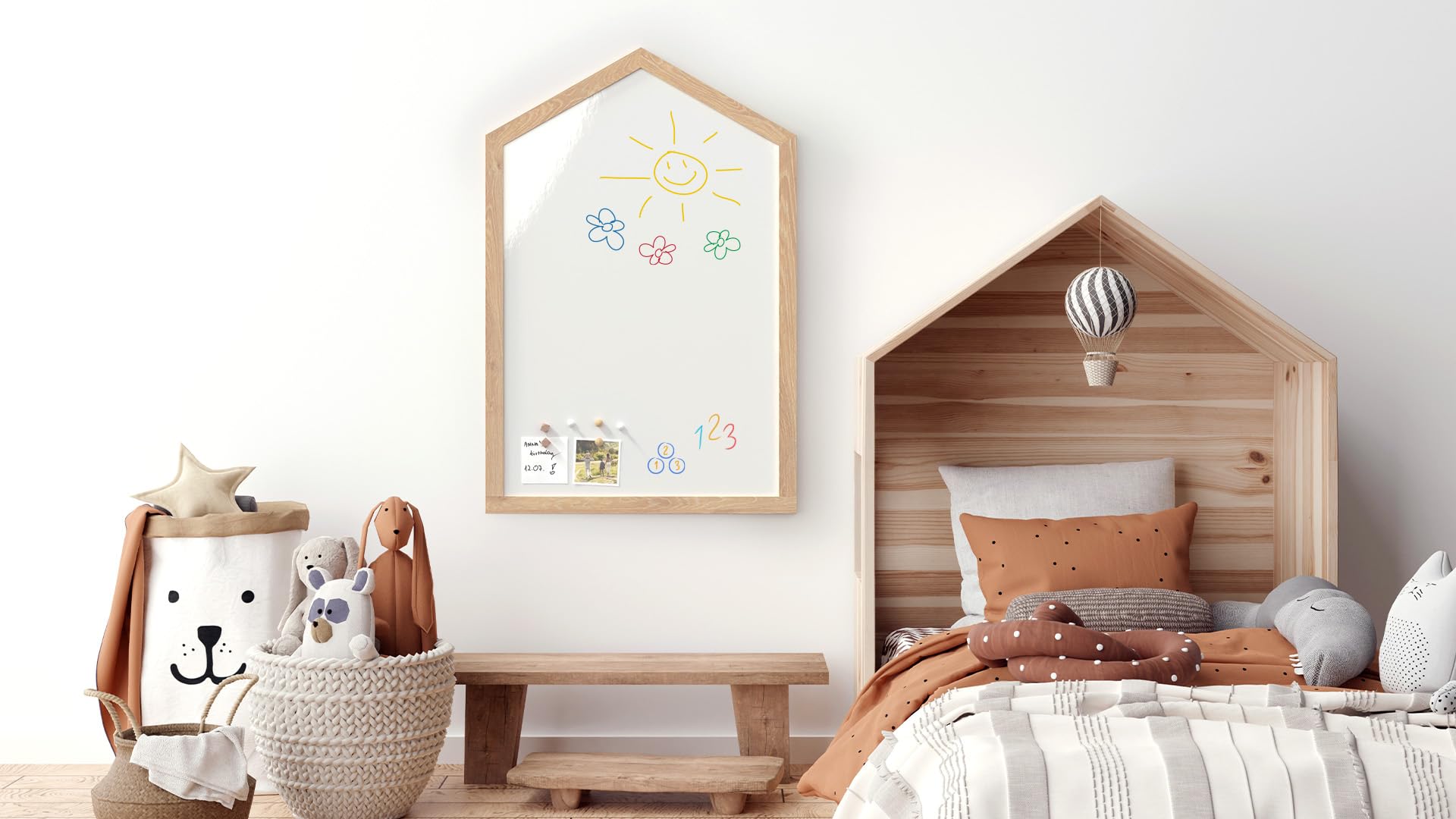 ALLboards Magnettafel – Magnetisches, trocken abwischbares Whiteboard in Form eines Hauses, mit Holzrahmen