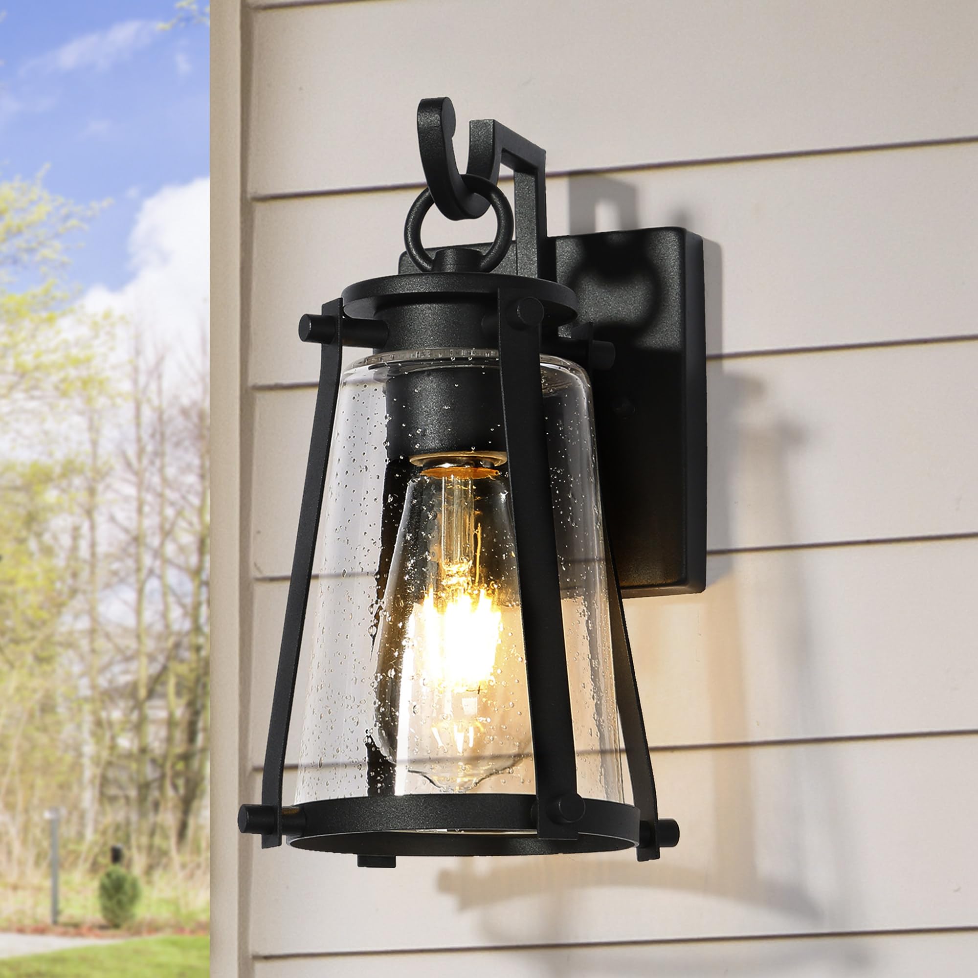 Outdoor Wall Lantern Light Fixture, Black Exterior Wall Mounted Sconces ...