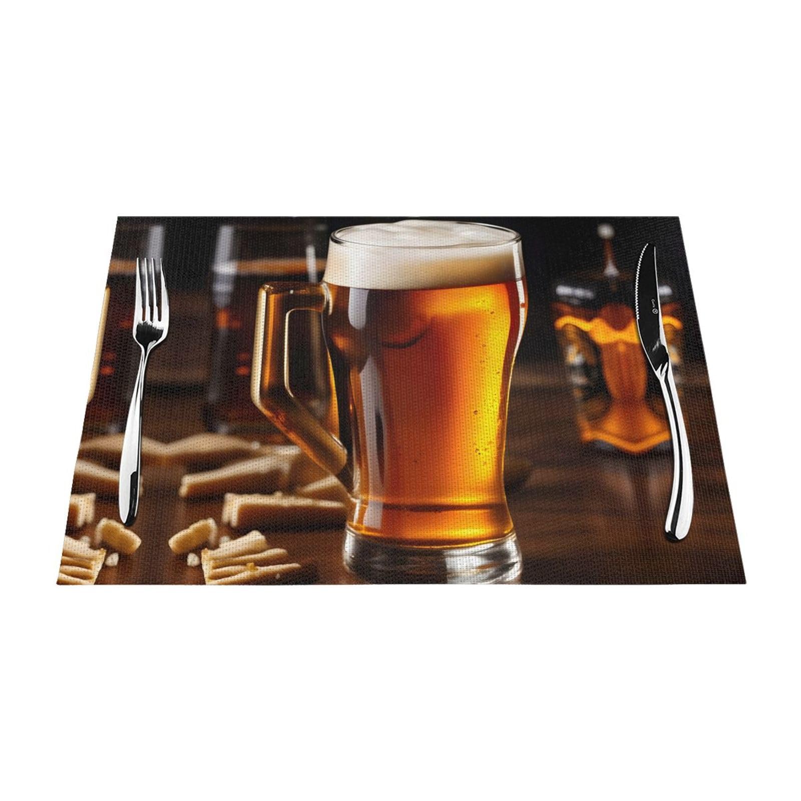 Placemats Set of 6,Table Mats Washable Placemat Decoration, Beer Print