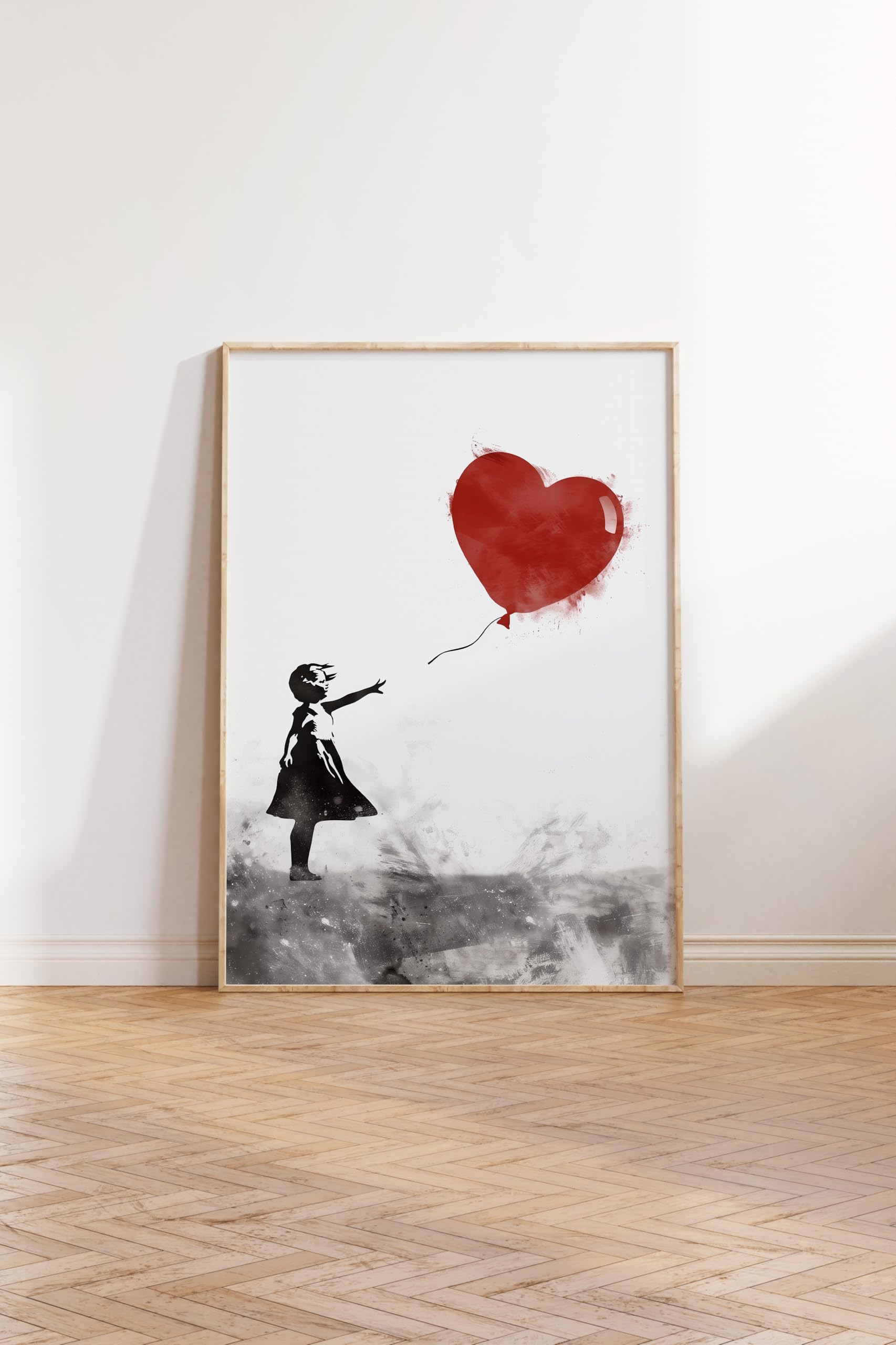 Zestia Ahşap Çerçeveli Tablo, Kırmızı Balonlu Kız, Banksy Tarzı Poster No: 106452 30 x 40